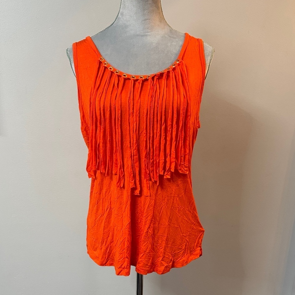 Michael Kors Orange Fringe Tank Top with gold accents NWT XL